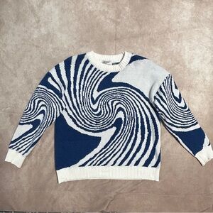 Adam Freak Navy White Swirl Knit Sweater Crew Not Satisfied with the Ordinary M